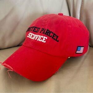 UPS Distressed Red w Black/White Embroidered Adjustable Ball Cap Hat